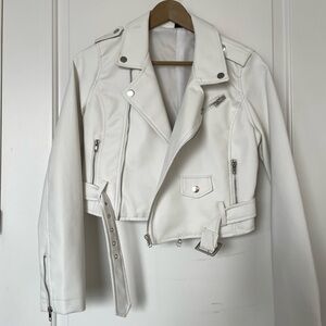 Windsor Ivory Leather Grunge Biker Cropped Moto Jacket